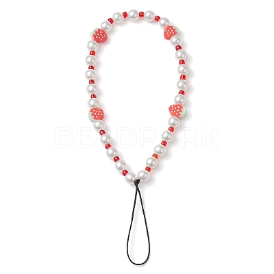 3Pcs Fruits Polymer Clay & Imitated Pearl & Glass Beaded Mobile Straps HJEW-JM01641-1