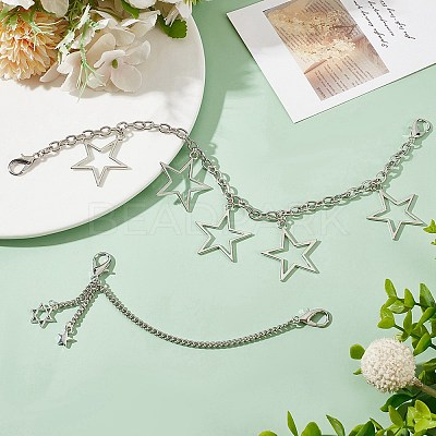 4Pcs 2 Styles Star Alloy Charms Boot Strap Chains AJEW-CP0006-44-1