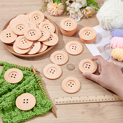 44Pcs Wood Buttons BUTT-PH0001-42B-1