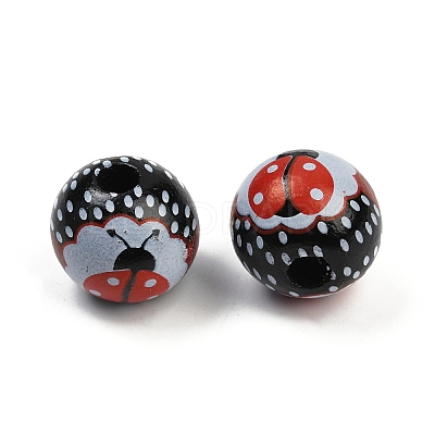 Painted Wood European Beads WOOD-F017-04C-1