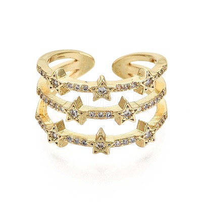 Brass Micro Pave Clear Cubic Zirconia Cuff Rings RJEW-S044-084-NF-1
