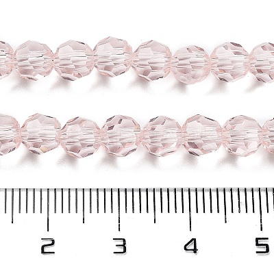 Misty Rose Color Faceted(32 Facets) Round Glass Beads Strands X-EGLA-J042-6mm-19-1