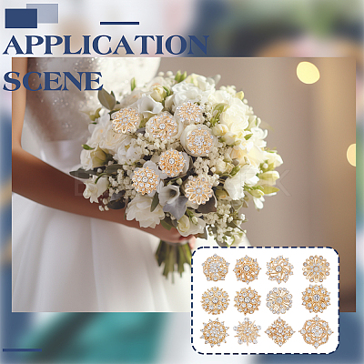 12Pcs Flower Alloy Rhinestone Brooches for Clothes JEWB-WH0020-073G-1