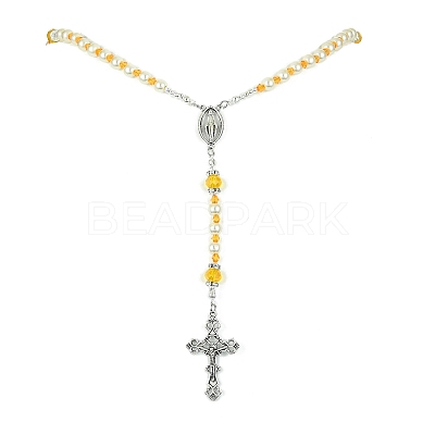Glass Pearl Rosary Bead Necklace NJEW-TA00082-04-1