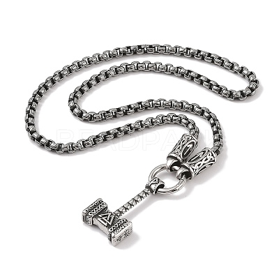 304 Stainless Steel Box Chain Viking Mjolnir Thor Hammer Pendant Necklaces for Men NJEW-K278-11AS-1