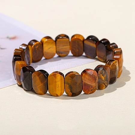 Natural Tiger Eye Oval Bead Stretch Bracelets for Men Women PW-WG50701-04-1