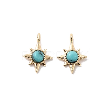 Synthetic Turquoise Star Charms with Brass Settings KK-A277-05G-1