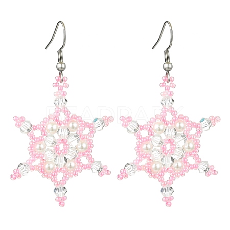 Christmas Snowflake Glass Seed Braided Dangle Earrings EJEW-MZ00236-03-1