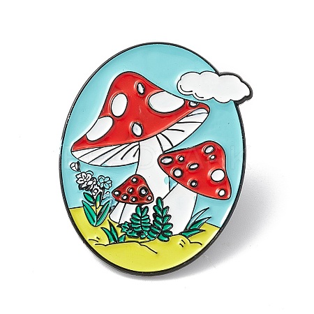 Oval with Mushroom Enamel Pin X-ENAM-B046-19-1