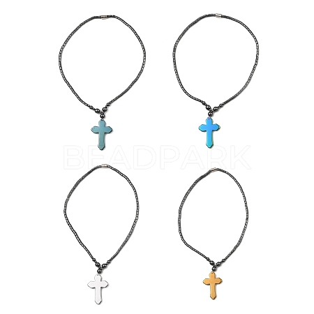 Synthetic Non-Magnetic Hematite Cross Pendant Necklaces for Women Men NJEW-E097-01-1
