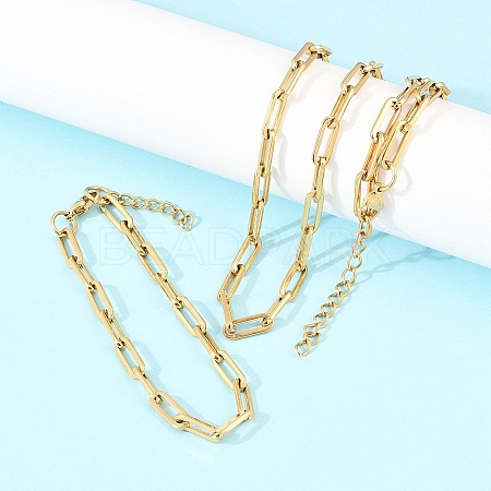 304 Stainless Steel Link Paperclip Chain Bracelet & Necklace Jewelry Sets SJEW-L199-05G-1