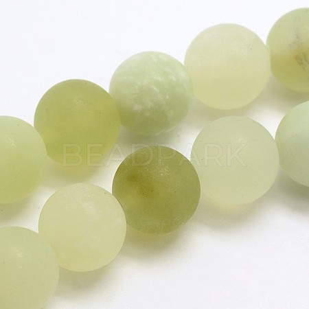 Natural New Jade Stone Frosted Round Bead Strands G-O039-06-6mm-1
