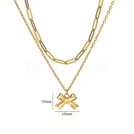 304 Stainless Steel Bowknot Pendant Necklaces NJEW-L182-001G-02-1