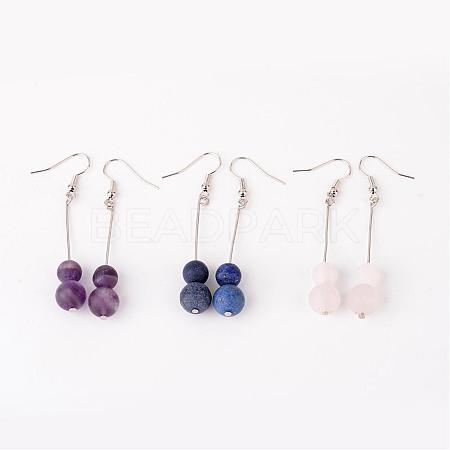 Natural Gemstone Bead Dangle Earrings EJEW-JE02094-1