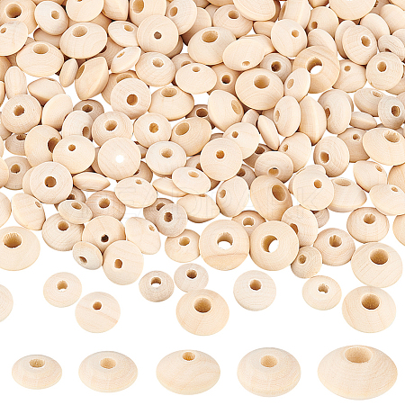 250Pcs 5 Styles Unfinished Wood Rondelle Beads WOOD-PH0002-95-1