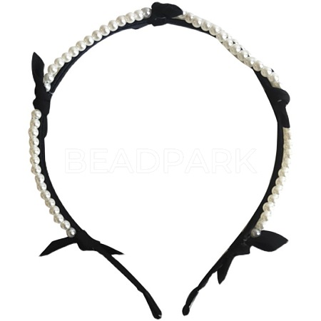 Cloth Hair Bands with Plastic Imitation Pearl Beads OHAR-PW0007-23-1