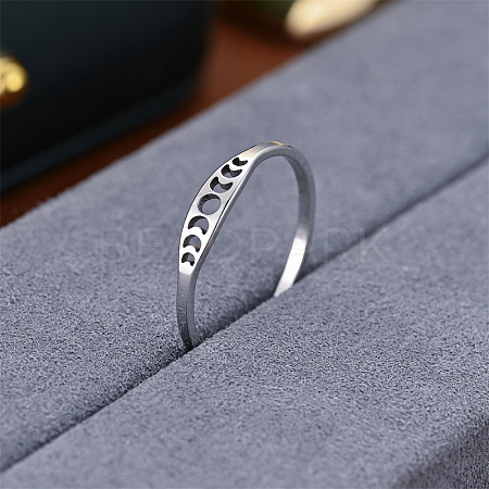Hollow Moon Phase 304 Stainless Steel Finger Rings FS-WG454BE-02-1