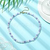 Natural Aquamarine & Rose Quartz & Amethyst Round Beaded Necklaces with 304 Stainless Steel Clasps NJEW-JN04408-2