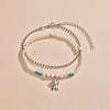1Pc Starfish Alloy Charm Glass Seed Beaded Stretch Anklets and 1Pc Alloy Ball Chain Anklets FS-WGED47C-01-1