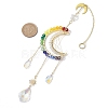 Wire Wrapped Glass Beads Moon Hanging Ornaments HJEW-TA00204-3