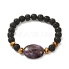 Natural Lava Rock & Oval Mixed Stone Beads Stretch Bracelet BJEW-JB07077-2