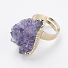 Adjustable Natural Druzy Amethyst Finger Rings RJEW-E146-01-2