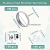 100Pcs Flat Round Stainless Steel Stud Earring Settings STAS-SP0001-61D-P-2