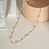 304 Stainless Steel Imitation Pearl Beaded White Flower Link Chain Necklaces for Women JG5548-1-1