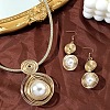 Oval Aluminum Wire Wrapped Acrylic Imitation Pearl with Imitation Leather Pendant Necklaces & Dangle Earrings Sets  FS-WG4644F-01-3