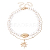 CCB Plastic Sun Pendant Alloy & Imitation Baroque Keshi Pearl Double Layer Necklaces for Women NJEW-Z116-01G-4