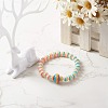 Stripe Resin Rondelle Beads Stretch Bracelets for Parent and Kid BJEW-JB06635-5