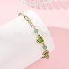Gemstone Round & Stainless Steel Glass Heart Link Chain Bracelets with Paperclip Chains BJEW-JB14233-3