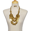 Wood Rectangle & Round Beaded Multilayer Necklaces & Dangle Earrings Sets FS-WG1E68D-07-1