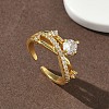 Brass Micro Pave Cubic Zirconia Cuff Open Rings for Women RJEW-C163-18G-1
