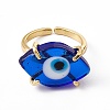 Lampwork Oval with Evil Eye Open Cuff Ring RJEW-I086-13G-3