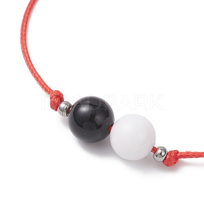 Natural Eyeless Obsidian 
& Malaysia Jade Beads with Braided Korean Waxed Polyester Cord Bracelets BJEW-JB12887-01-1
