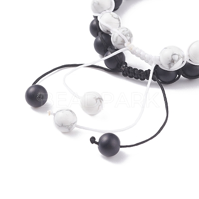 2Pcs 2 Style Round Natural Howlite & Glass Braided Bead Bracelets Set BJEW-TA00073-1