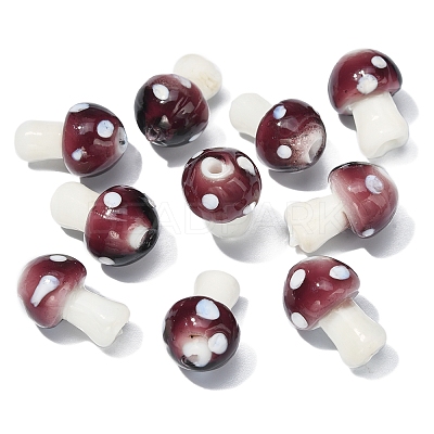 10Pcs Mushroom Handmade Lampwork Beads LAMP-YW0001-08B-1