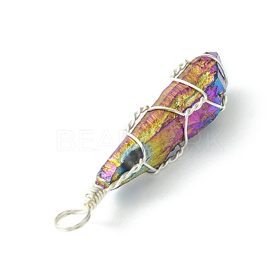 Electroplated Natural Quartz Crystal Copper Wire Wrapped Pendants PALLOY-JF02584-02-1