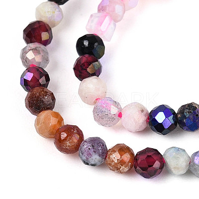 AB Color Plated Natural Garnet & Rose Quartz & Black Spinel & Amethyst & Quartz Crystal & Ice Obsidian Beads Strands G-T144-A07-07-1
