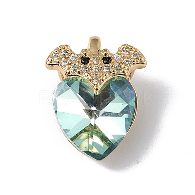 Real 18K Gold Plated Rack Plating Brass Micro Pave Clear Cubic Zirconia Pendants KK-C015-10G-01-1