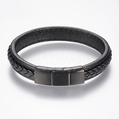 Braided Leather Cord Bracelets BJEW-H561-04C-1