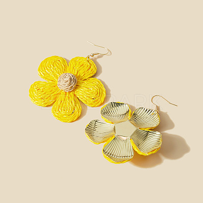 Flower Alloy Raffia Dangle Earrings FS-WG89508-03-1