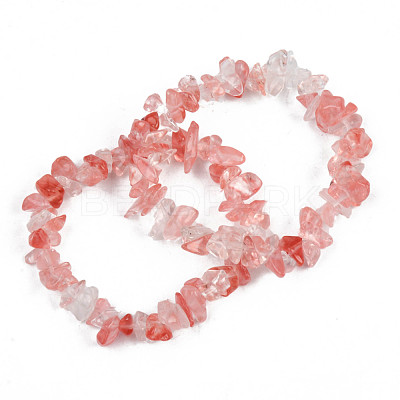 Unisex Chip Watermelon Stone Glass Beaded Stretch Bracelets BJEW-S143-39-1