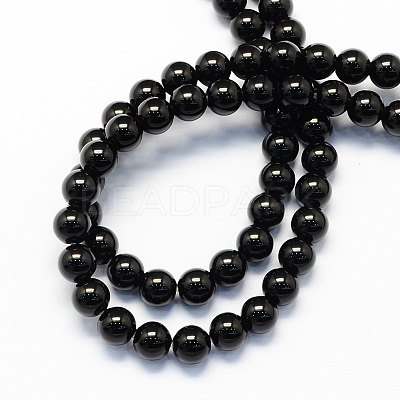 Round Natural Dyed & Heated Black Agate Beads Strands G-S119-10mm-1