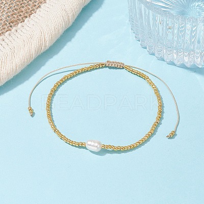 Natural Pearl & Seed Braided Bead Bracelets BJEW-JB09722-01-1