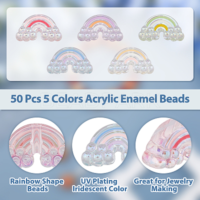 50Pcs 5 Colors UV Plating Rainbow Iridescent Acrylic Enamel Beads OACR-DC0001-10-1