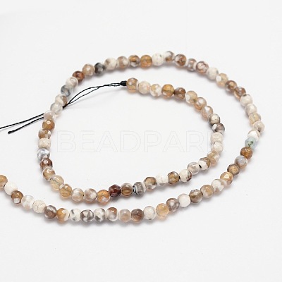 Faceted Natural Agate Round Beads Strands G-E318B-4mm-01-1