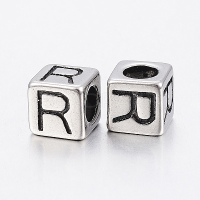 304 Stainless Steel Large Hole Letter European Beads LS-STAS-H428-01AS-R-1