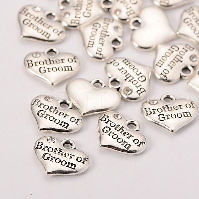 Wedding Party Supply Antique Silver Alloy Rhinestone Heart Carved Word Brother of Groom Wedding Family Charms TIBEP-N005-26D-1